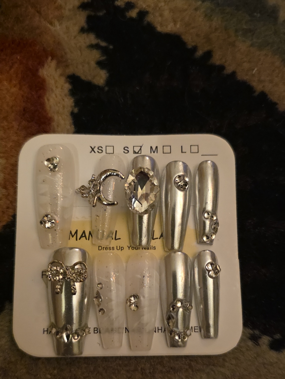 Silver Crystal Accent Press-On Nail Set Set Of 10 Size Small